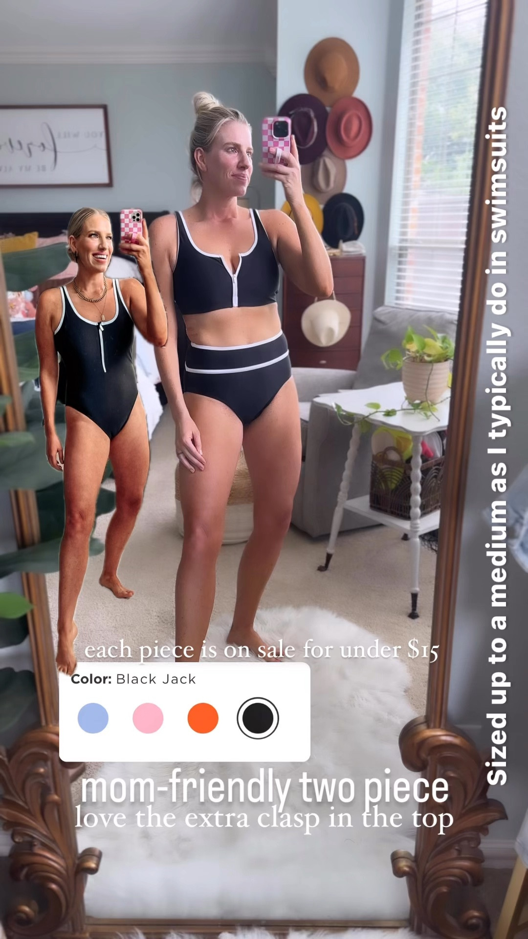 Mom friendly two piece swimsuit from Old Navy 50% off making each piece under $15
Sized up and wearing a medium in both 

#LTKSaleAlert #LTKSwim #LTKFindsUnder50