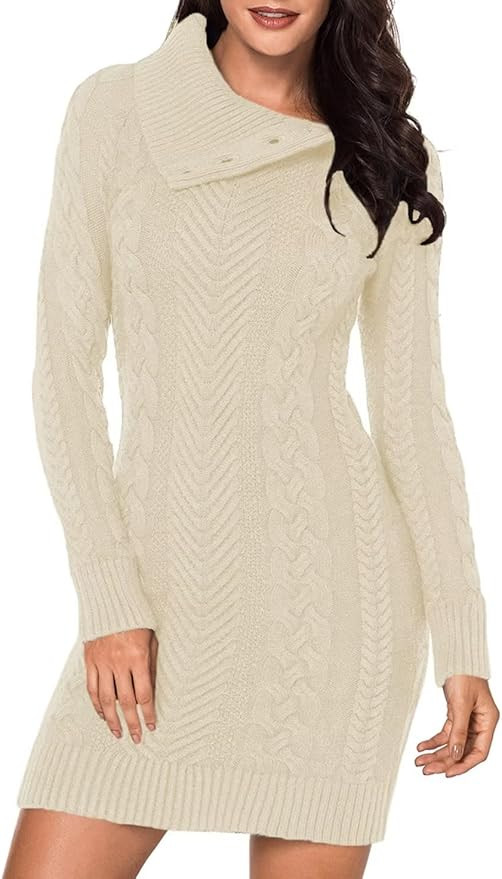 BLENCOT Womens Turtleneck Long Sleeve Elasticity Chunky Cable Knit Pullover Sweaters Jumper | Amazon (US)