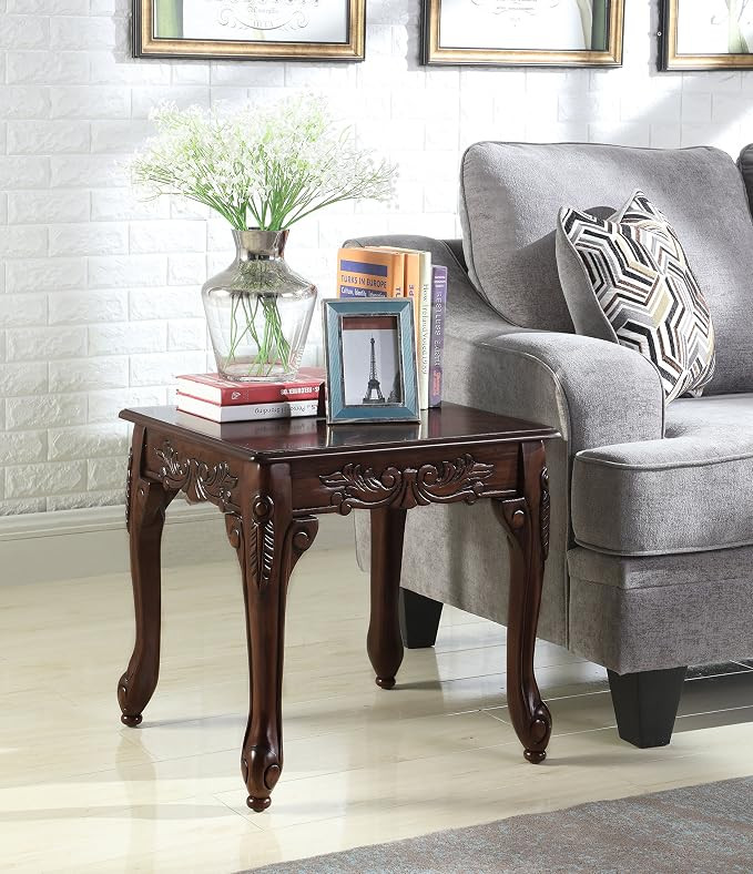 Roundhill Furniture Traditional Ornate Detailing Wood End Table, Dark Cherry | Amazon (US)