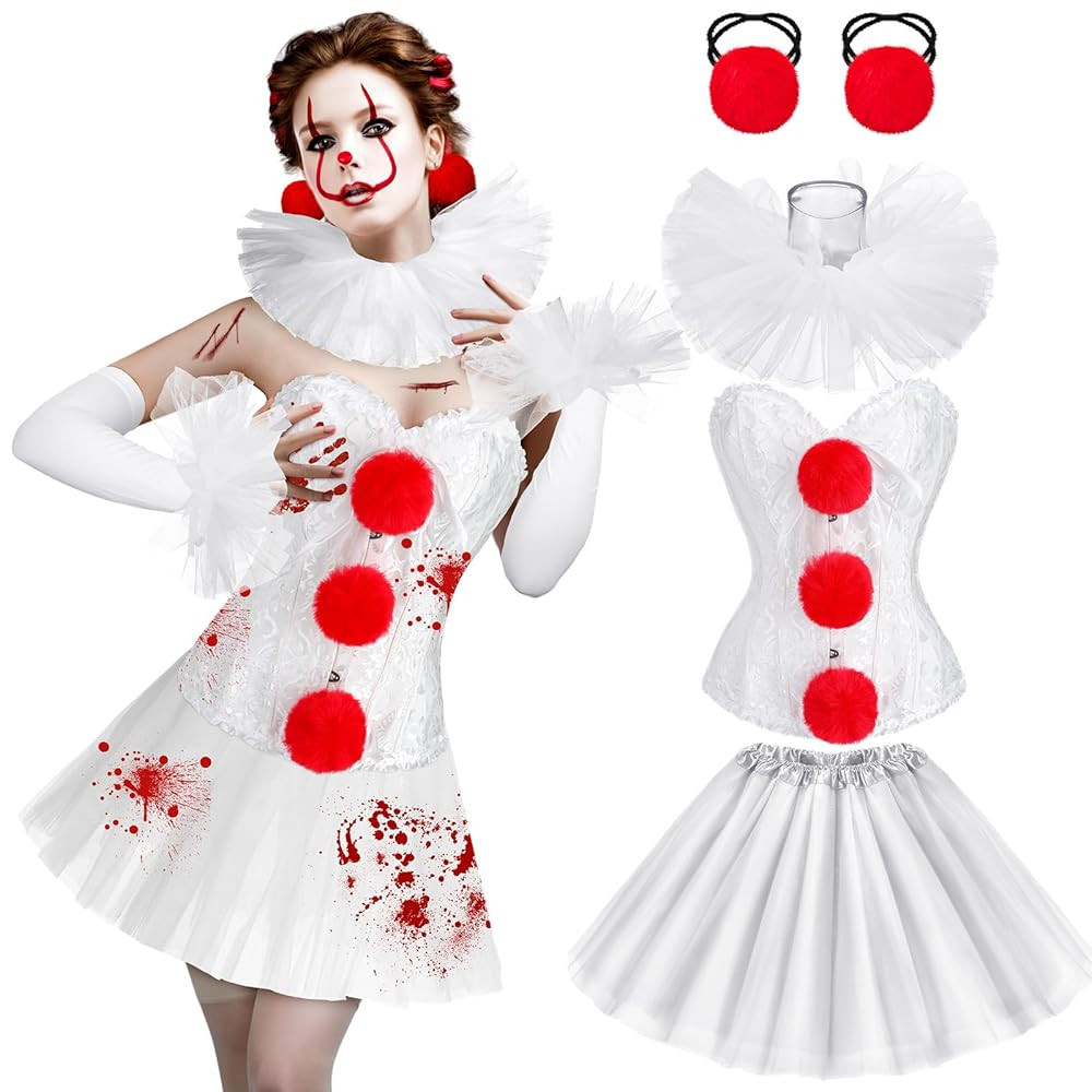 Berlune 13 Pcs Halloween Costume Clown Accessories for Women White Corset Clown Cuffs Neck Ruffle... | Amazon (US)