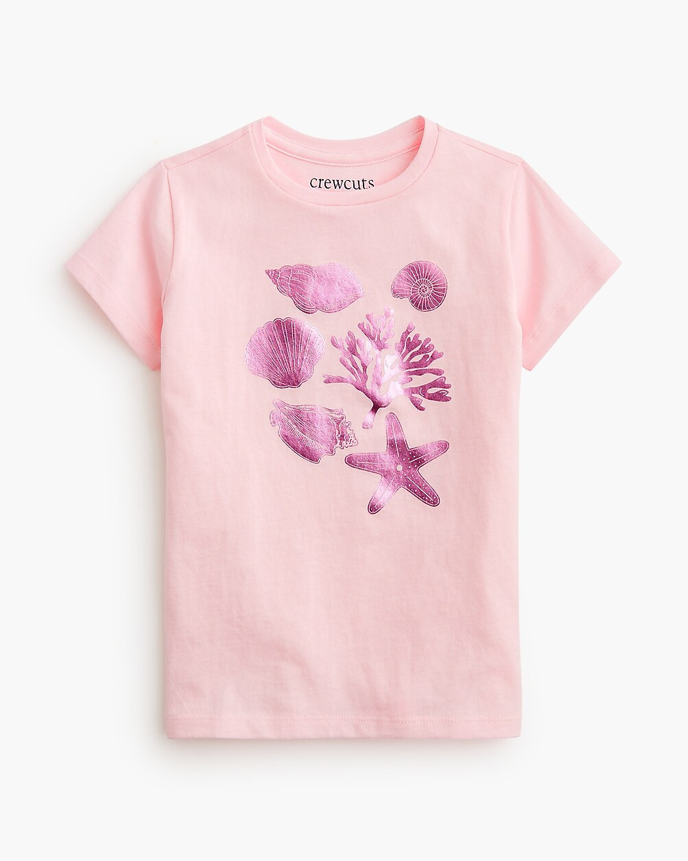 Girls' pink foil seashells graphic tee | J.Crew Factory