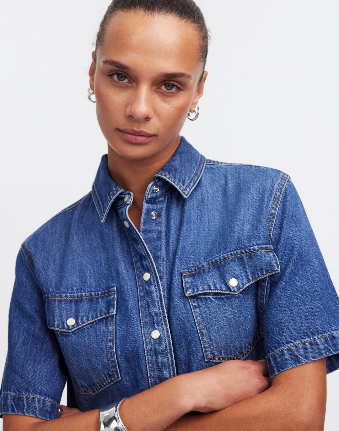 Denim Oversized Short-Sleeve Shirtdress in Santee Wash | Madewell