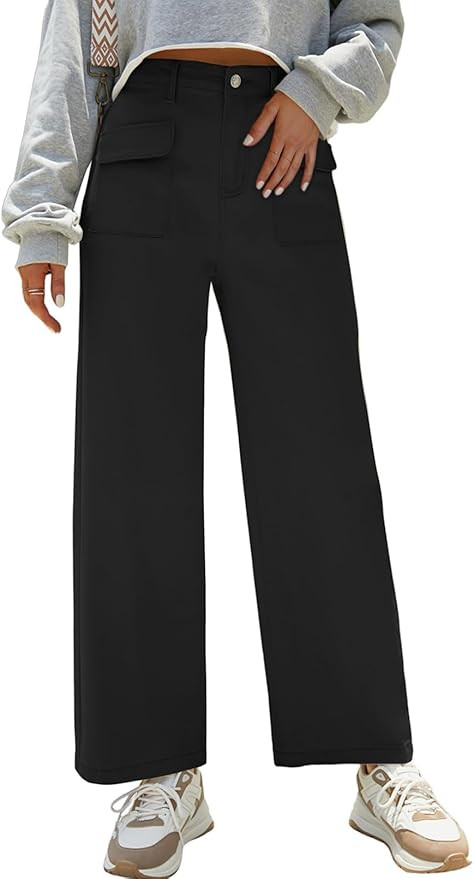 Dokotoo Womens Cargo Pants Women Baggy Wide Leg High Waist Casual Pants Jean Stretch Pants | Amazon (US)