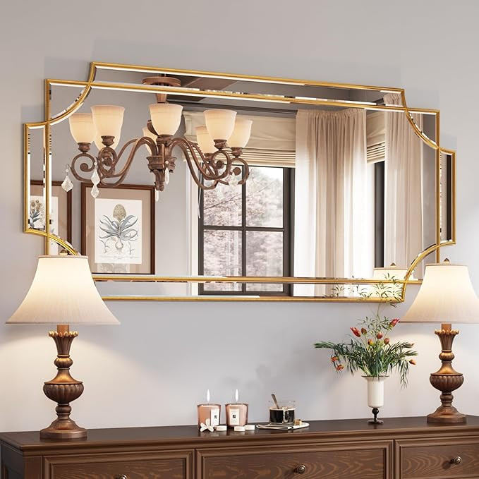 Kelly Miller 24"x48" Large Gold Mirror for Wall, Gold Traditional Wall Mirror Art Decorative Mirr... | Amazon (US)