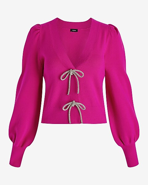 V-Neck Embellished Bow Cardigan | Express