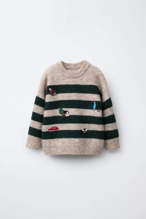 STRIPED KNIT SWEATER WITH FOREST EMBROIDERY | Zara US