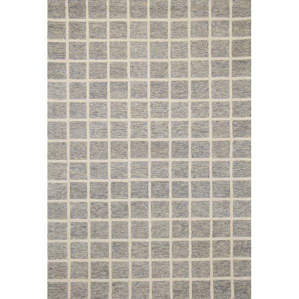 Polly POL-05 Slate/Ivory Jute/Wool Hand-Tufted Checkered Area Rug | Rugs Direct