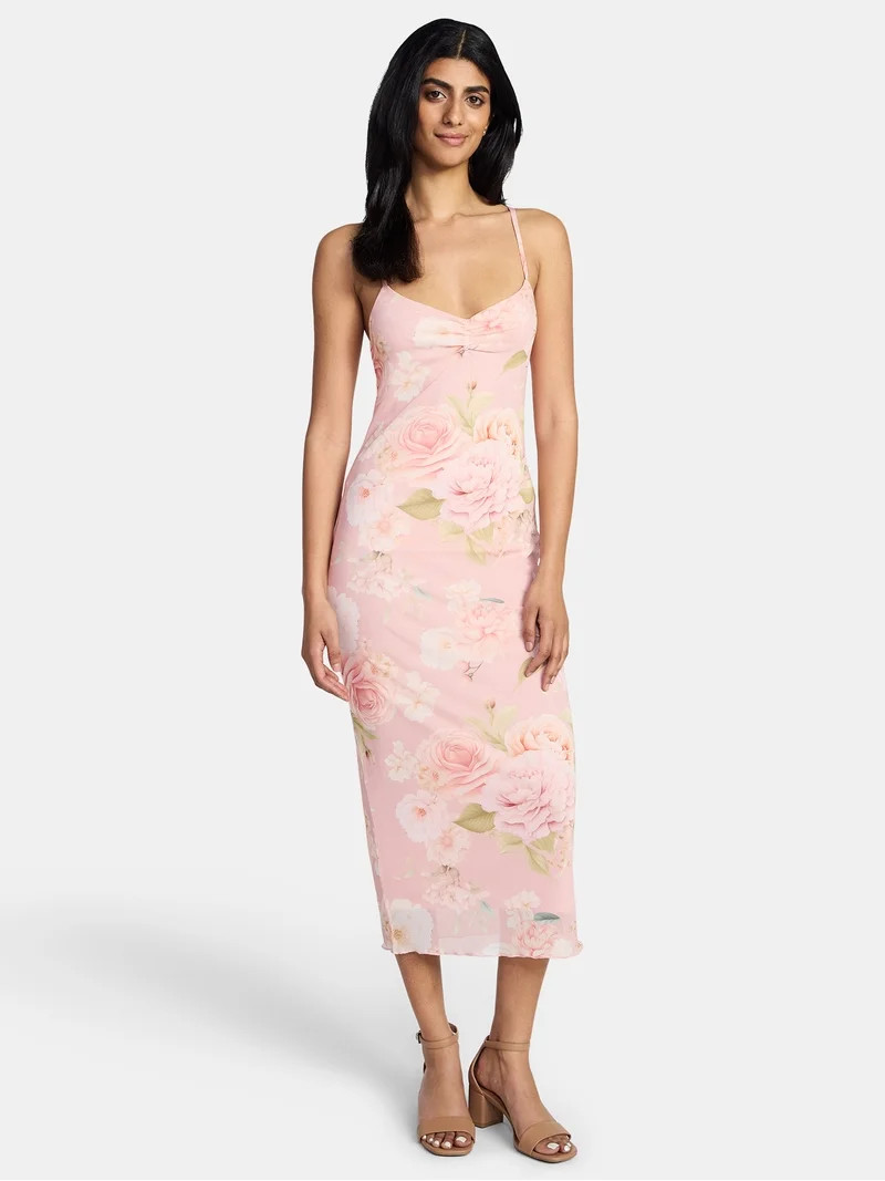 Madden NYC Women’s Floral Mesh Midi Dress, Sizes XXS-XXL | Walmart (US)