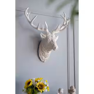 A & B Home Aged White Darby Deer Head Wall Decor Accent HP75767 - The Home Depot | The Home Depot
