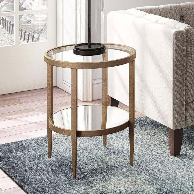 Hera 19.63'' Wide Round Side Table with Mirror Shelf in Antique Brass | Amazon (US)