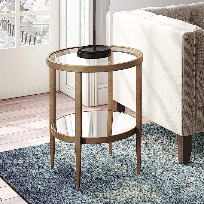 Hera 19.63'' Wide Round Side Table with Mirror Shelf in Antique Brass | Amazon (US)