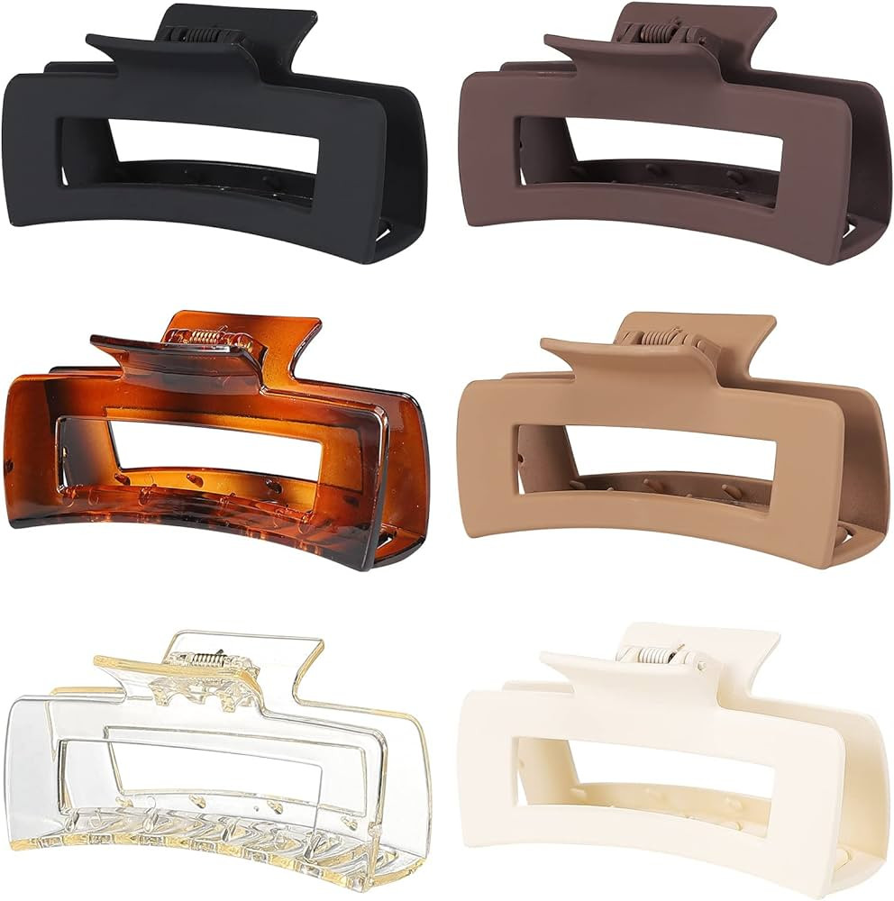 Sisiaipu 4 Inch Big Hair Claw Clips 6 Pcs Large Claw Clips for Thick Hair Square Hair Clips for W... | Amazon (US)