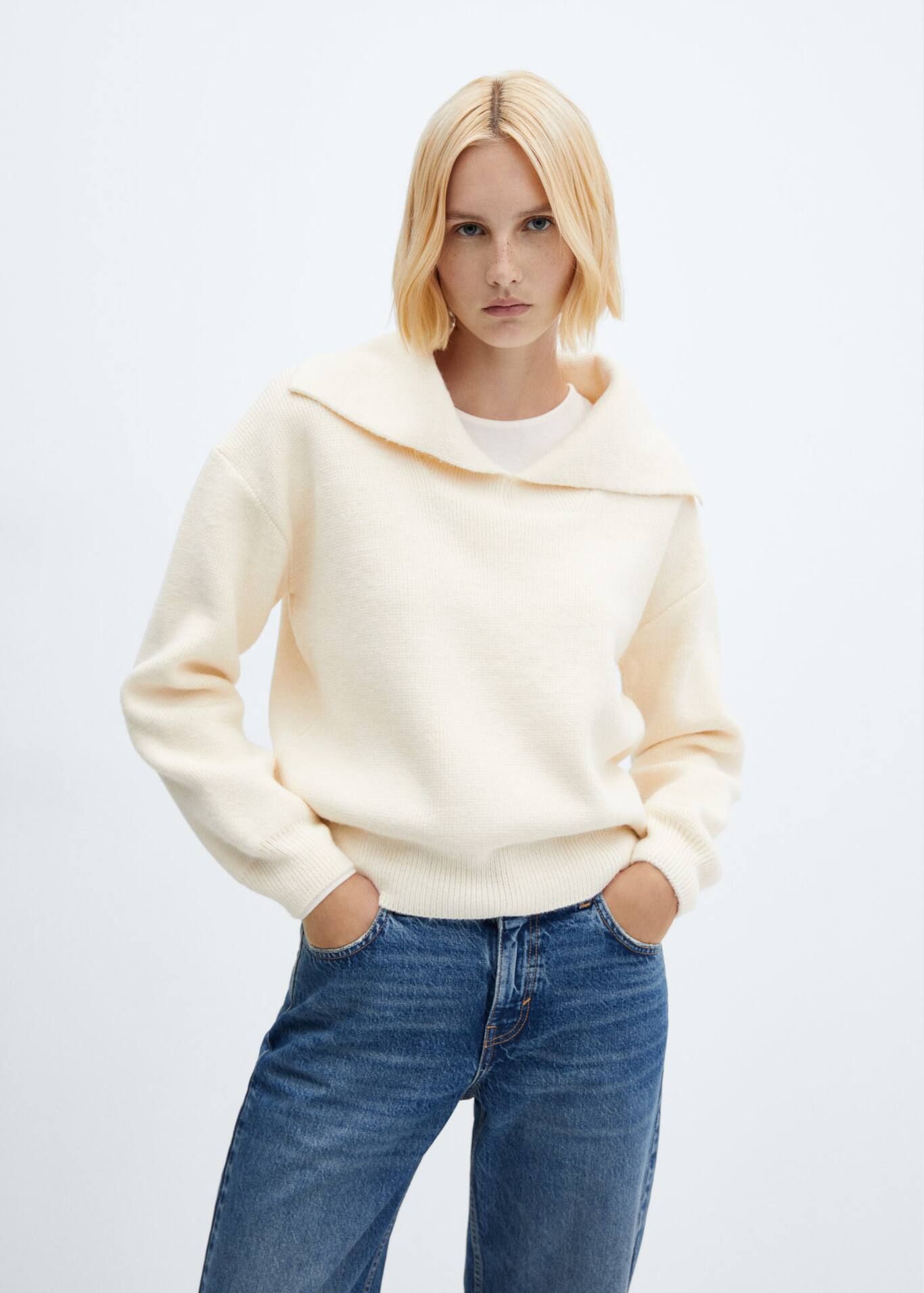 Camp-collar knit sweater -  Women | Mango USA | MANGO (US)