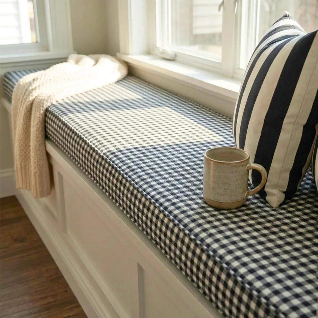 Custom Bench Cushion, Gingham Window Seat Cushion, Farmhouse Window Bench Seat Pad, Custom Size I... | Etsy (US)