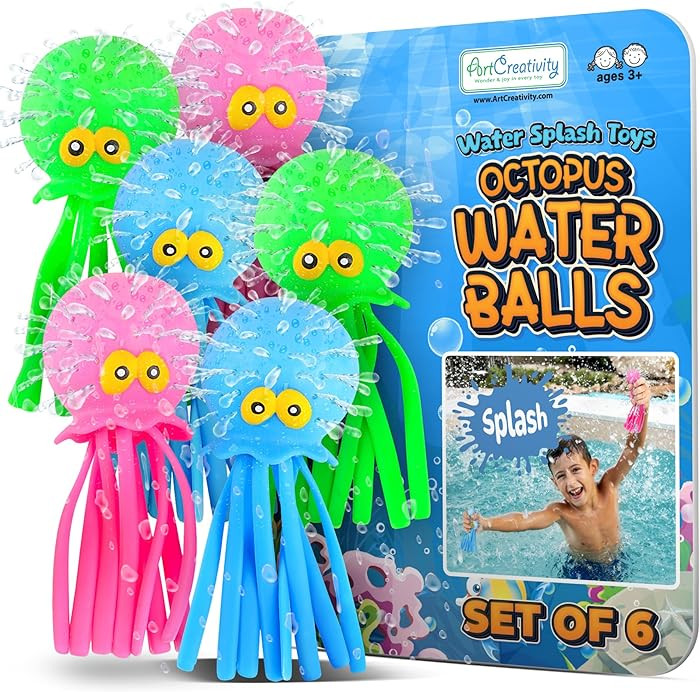 ArtCreativity Octopus Water Balls (Pack of 6), Pool Toys for Toddlers 3-5, Sensory Stress Relief ... | Amazon (US)