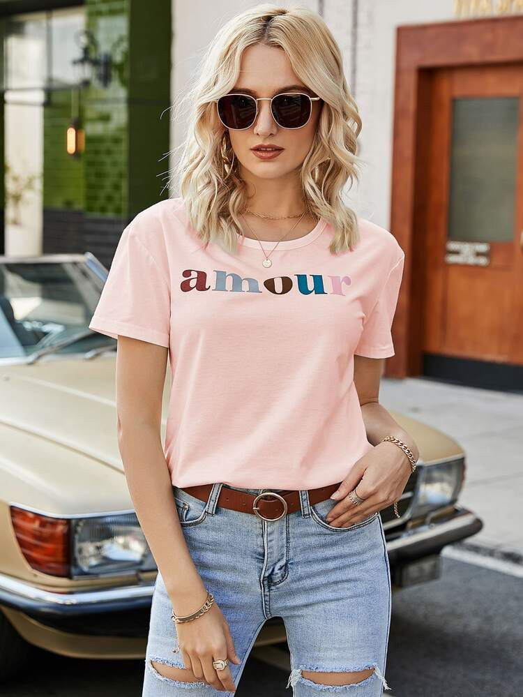 Letter Graphic Short Sleeve Tee | SHEIN
