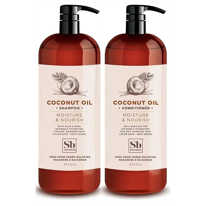 Soapbox Shampoo and Conditioner Set with Coconut Oil, Jojoba Oil, Aloe and Shea Butter to Moistur... | Amazon (US)