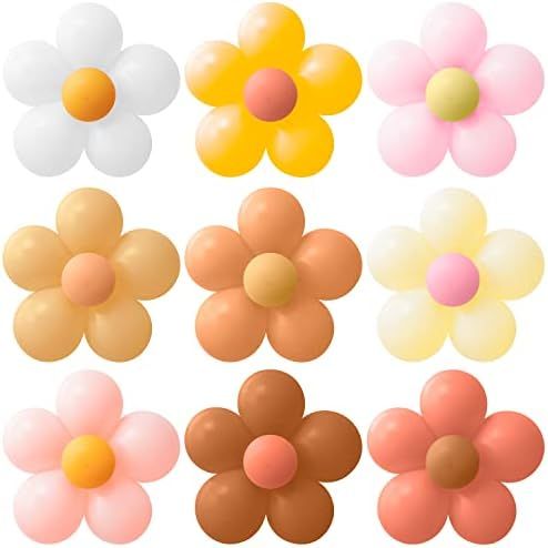 A1diee 18 Set Boho Daisy Flower Balloons DIY Kit Orange Pink Yellow Latex Balloon 10 Inch Groovy ... | Amazon (US)