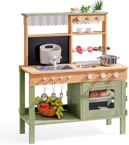ROBOTIME Mud Kitchen for Kids, Outdoor Wooden Playset with Mud Kitchen, Sink, BBQ Grill, Coffee M... | Amazon (US)