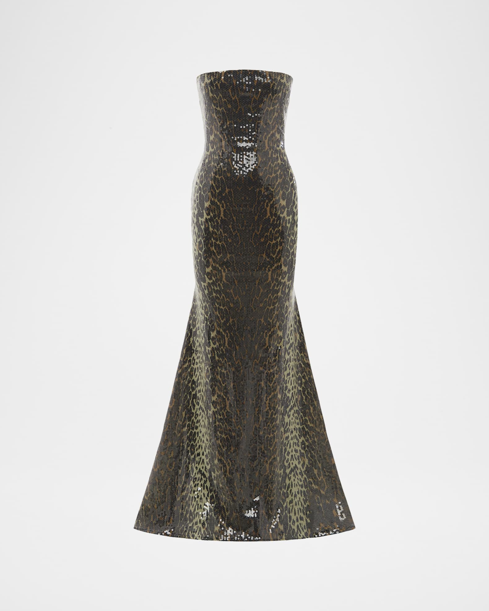 Strapless Leopard-Print Sequined Longline Trumpet Gown | Neiman Marcus
