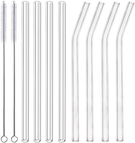 ALINK Glass Smoothie Straws, 10" x 10 mm Long Reusable Clear Drinking Straws, Pack of 8 with 2 Clean | Amazon (US)