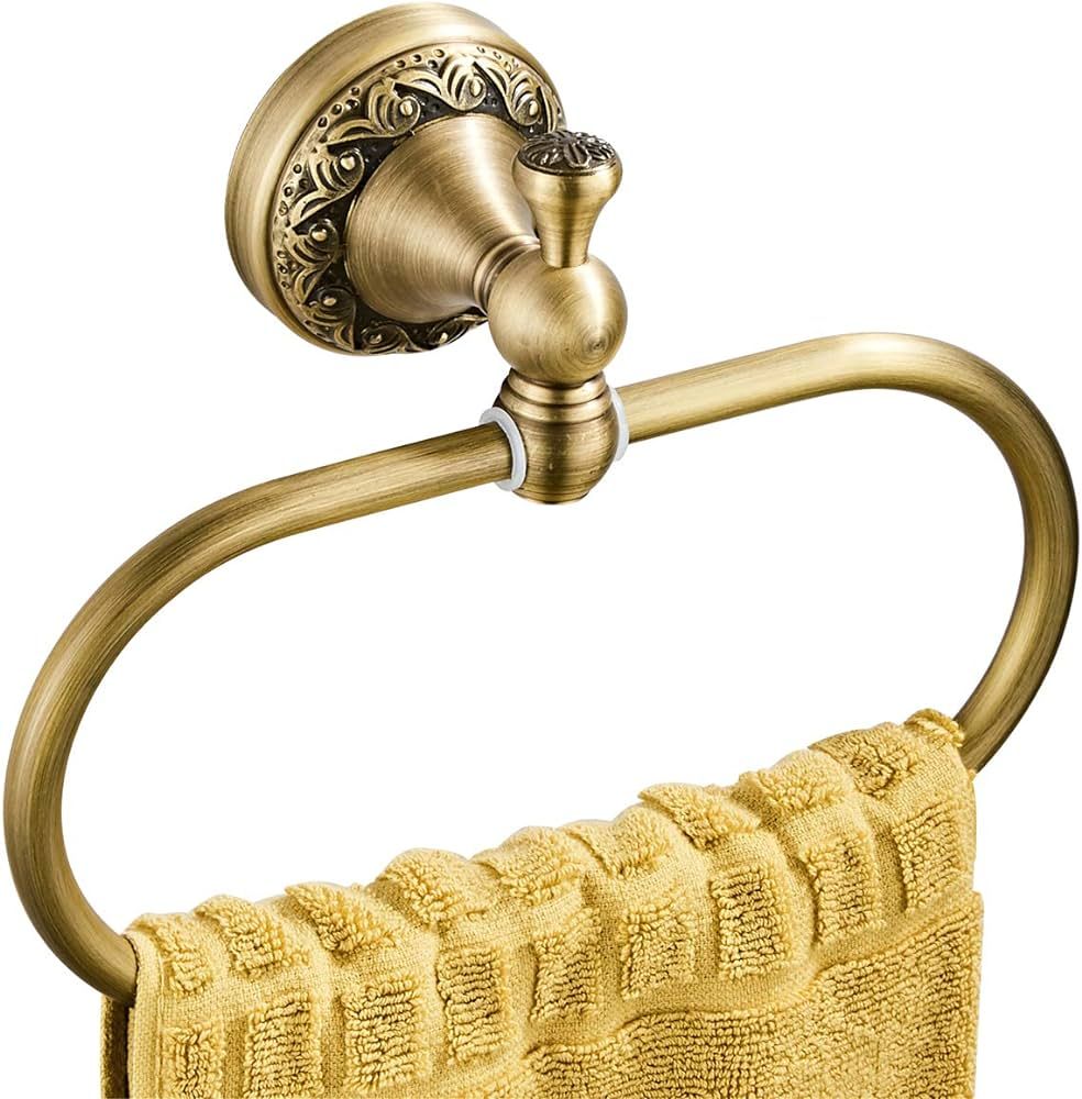 Flybath Oval Towel Ring Antique Brass Exquisite Pattern Carving Hanger Hand Towel Holder for Bath... | Amazon (US)