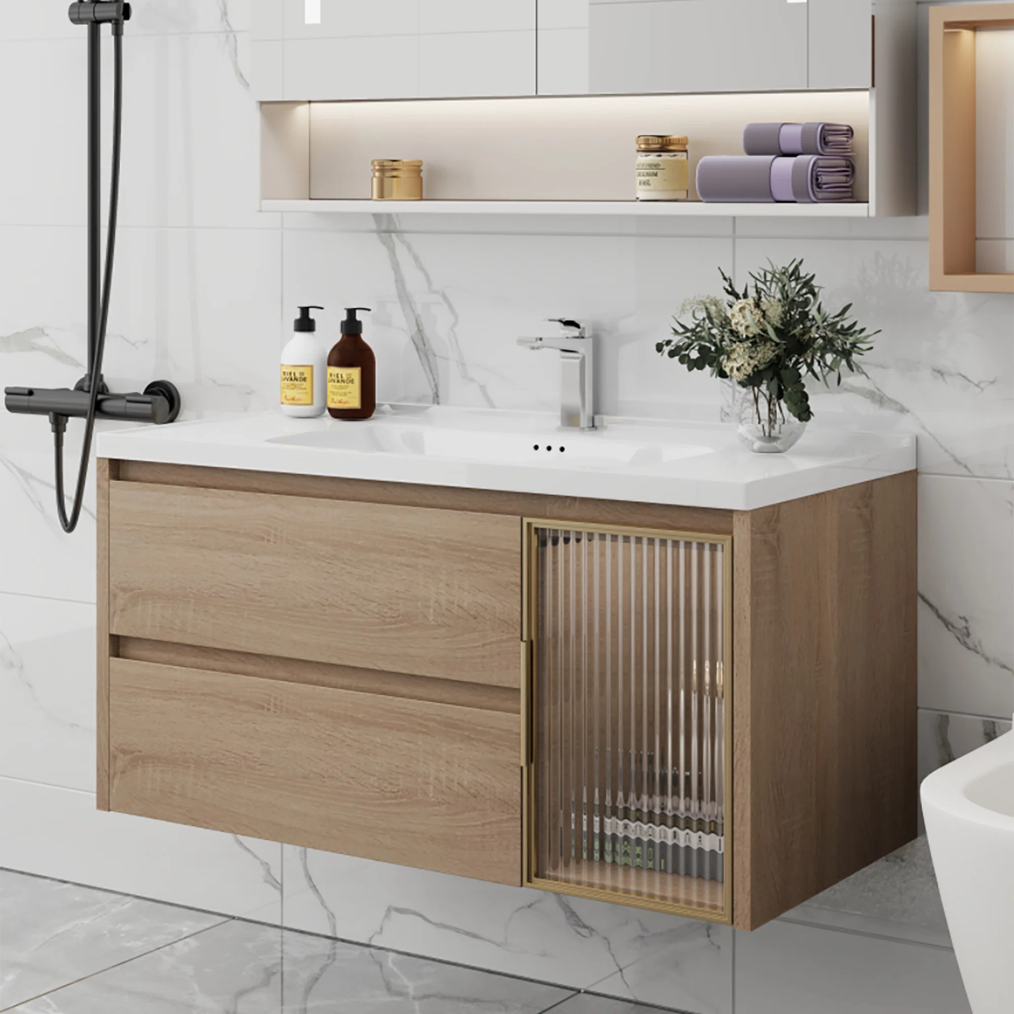 Aivars 35.8'' Single Bathroom Vanity with White Sintered Stone Top, Floating Vanities for Bathroo... | Wayfair North America