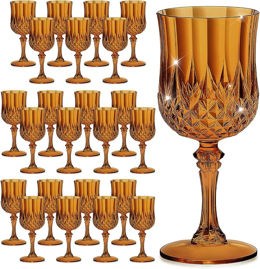 24PCS 7OZ Amber Wine Plastic Glasses, Drinking Champagne Glasses Flutes Crystal Vintage Water Unb... | Amazon (US)