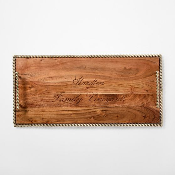 Beaded Brass and Wood Cheese Board with Handles | Mark and Graham