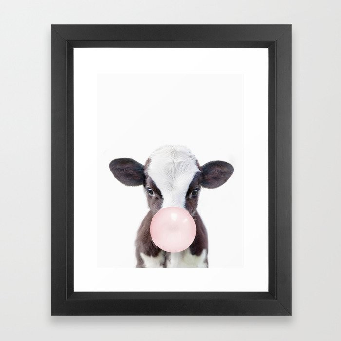 Bubble Gum Baby Cow Framed Art Print | Society6