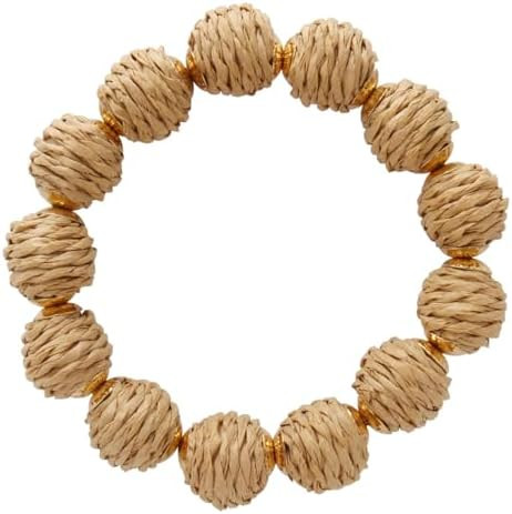 Rattan Ball Bracelet Adjustable Handmade Raffia Bracelets Woven Stretch Bracelet for Women | Amazon (US)