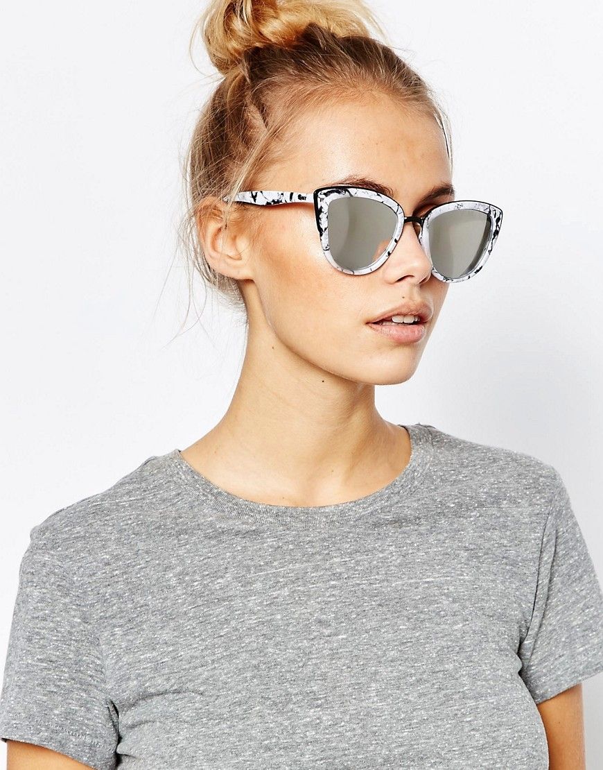 Quay Australia My Girl Exclusive Mirror Cat Eye Sunglasses in Marble Frame | ASOS US