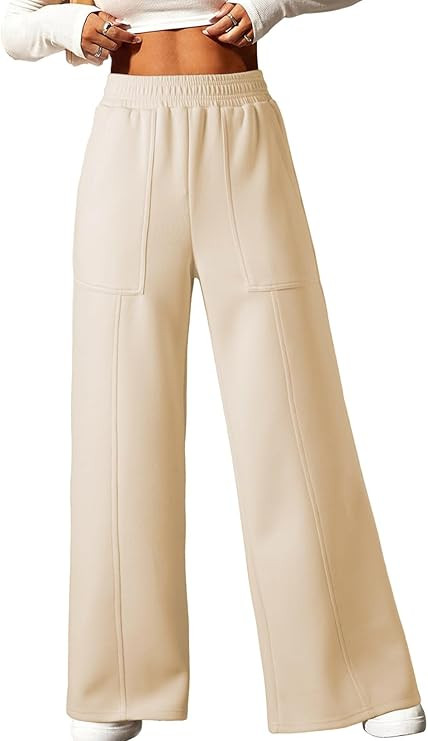 Aleumdr Women's Wide Leg Sweatpants Elastic High Waisted Long Pants Casual Loose Yoga Pants with ... | Amazon (US)