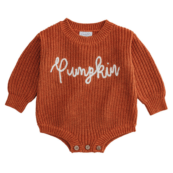 Pumpkin Chain Stitch Baby Sweater Bubble | Mud Pie