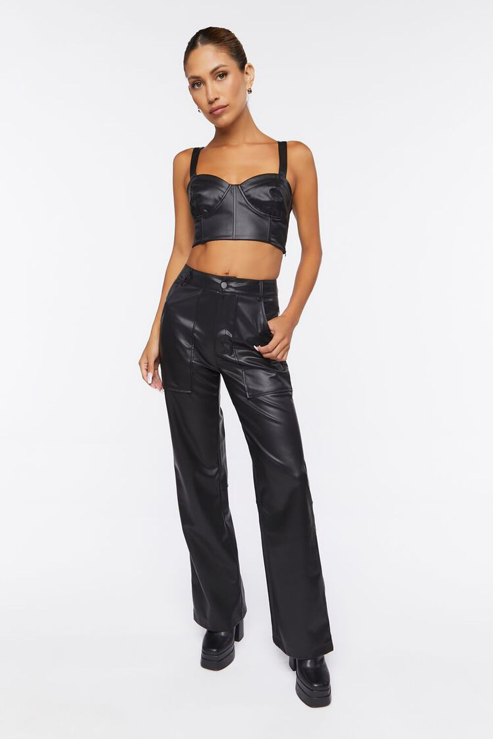 Faux Leather Crop Top & Pants Set | Forever 21 (US)