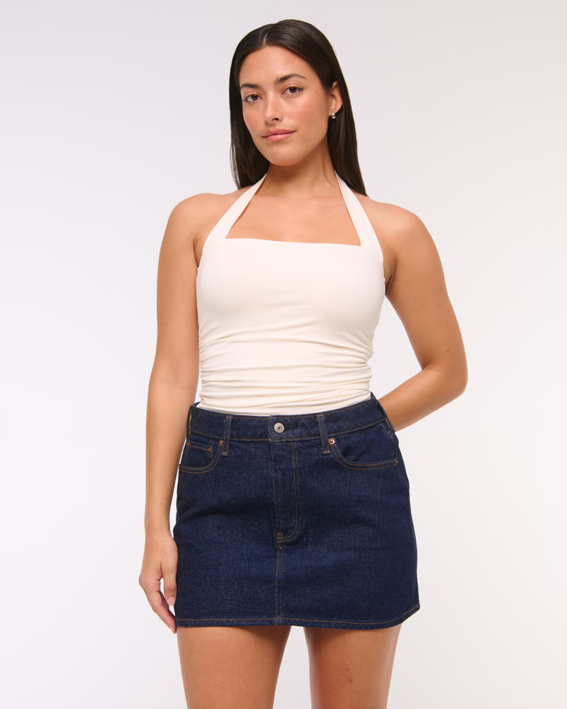 Curve Love Mid Rise Denim Mini Skirt | Abercrombie & Fitch (US)