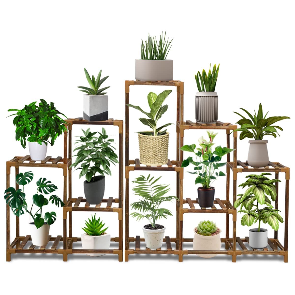 GHodec Plant Stand Indoor Outdoor,12 Tier Corner Plant Shelf Wood Plant Stand Rack Flower Holedr for | Amazon (US)