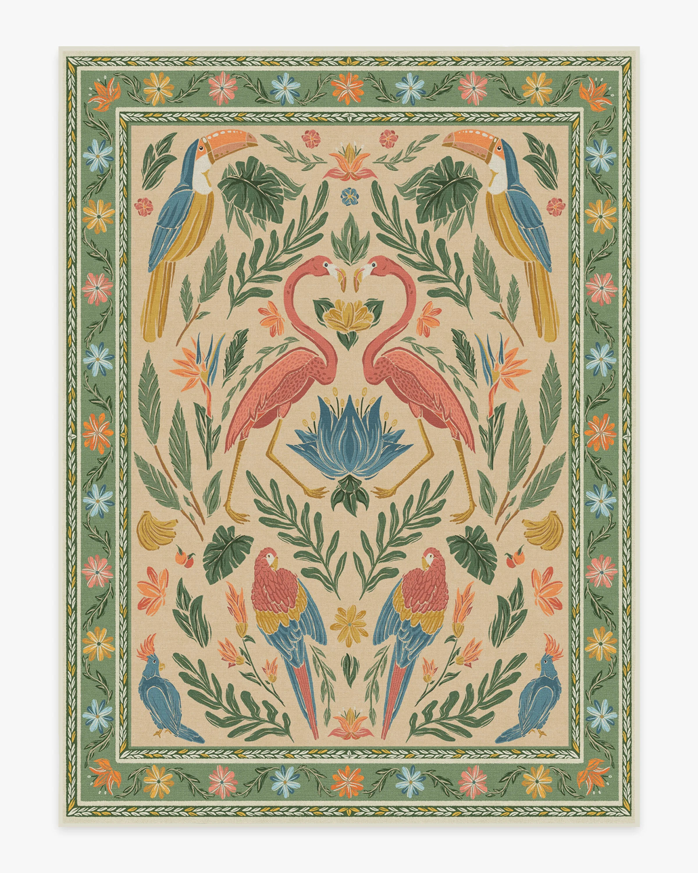 Iris Apfel Birds Of A Feather Green & Peach Rug | Ruggable