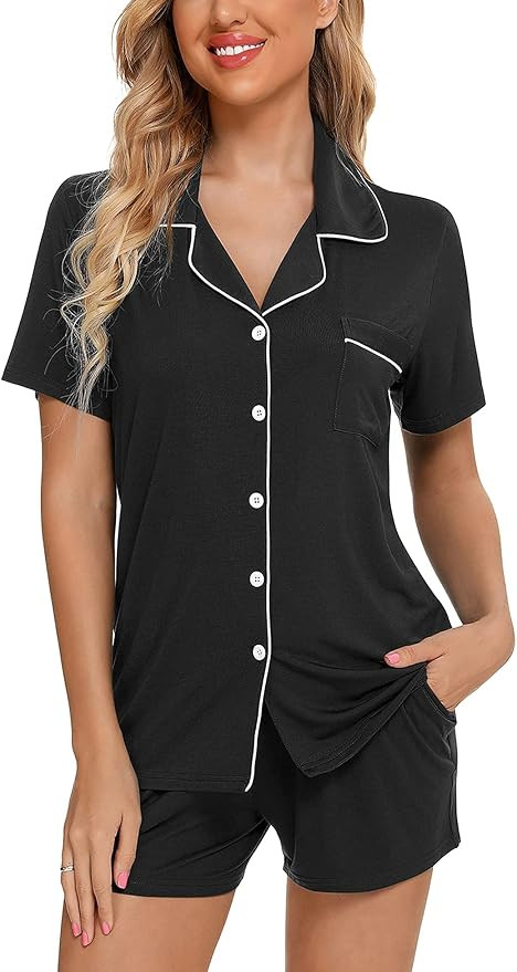 Samring Womens Pajamas Set Short Sleeve Sleepwear Button Down Nightwear Shorts Soft Pj Sets S-XXL | Amazon (US)