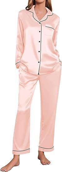 Ekouaer Silk Pajamas Women's Long Sleeve Sleepwear Satin Soft Button Down Loungewear Pjs Set S-XX... | Amazon (US)
