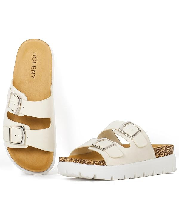 Women Platform Sandals, Arch Support Slides with Adjustable Buckle Straps, Open-Toe Wedge Chunky ... | Amazon (US)