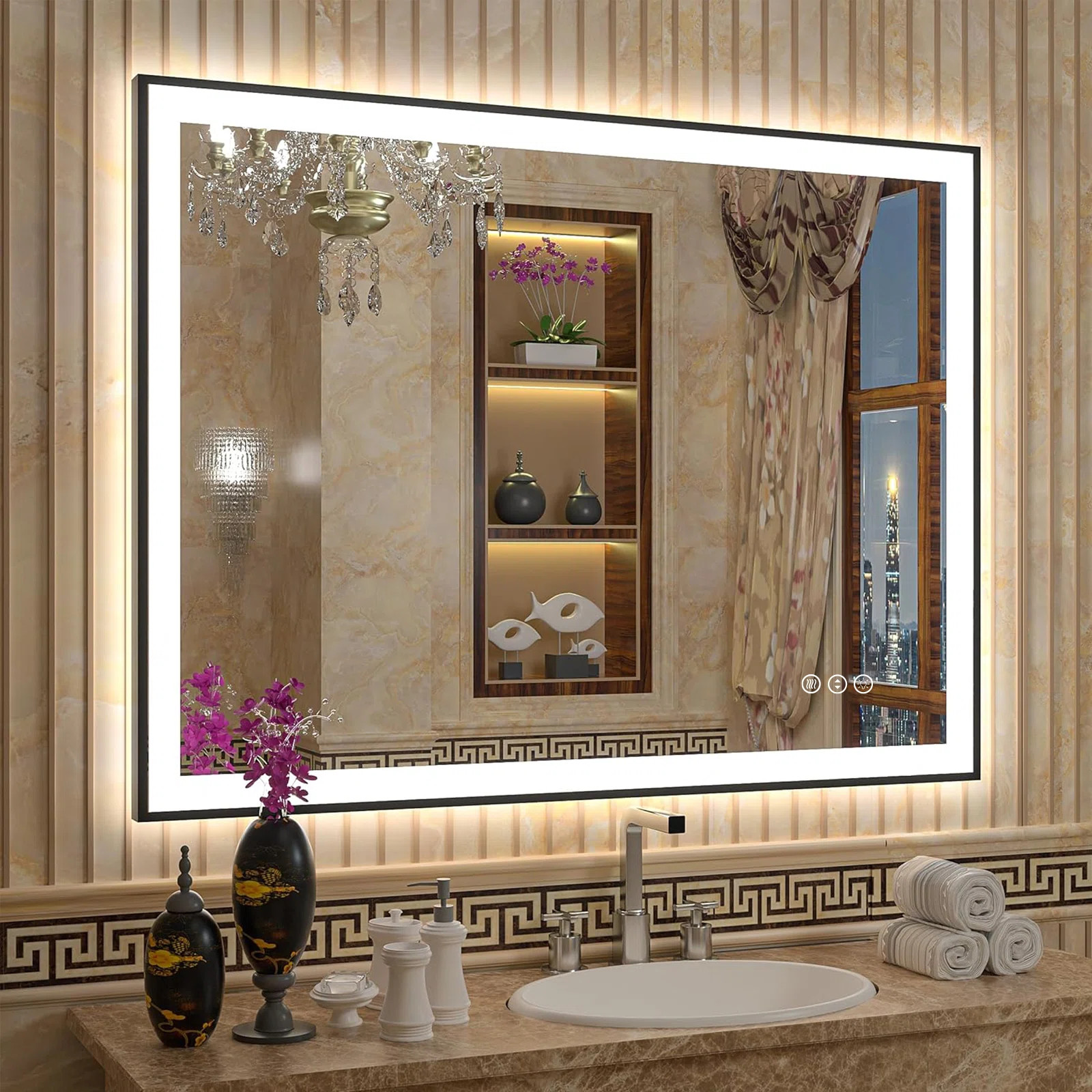 Aevar Super Bright Front & Back LED Lighted Anti-Fog Aluminum Alloy Framed Tempered Glass Bathroo... | Wayfair North America