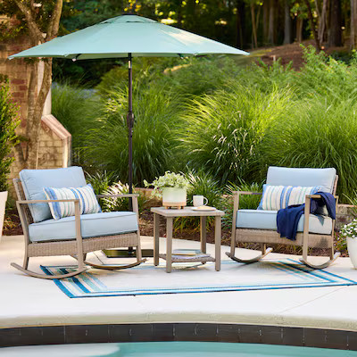 allen + roth Ivy Meadows 3 -Piece Wicker Patio Conversation Set with Light Blue Cushions | Lowe's