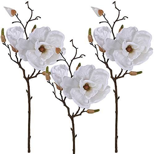 Winlyn 3 Pcs Silk Magnolia Flowers with Buds Branch Artificial Magnolia Blooms Wedding Flowers Bo... | Amazon (US)