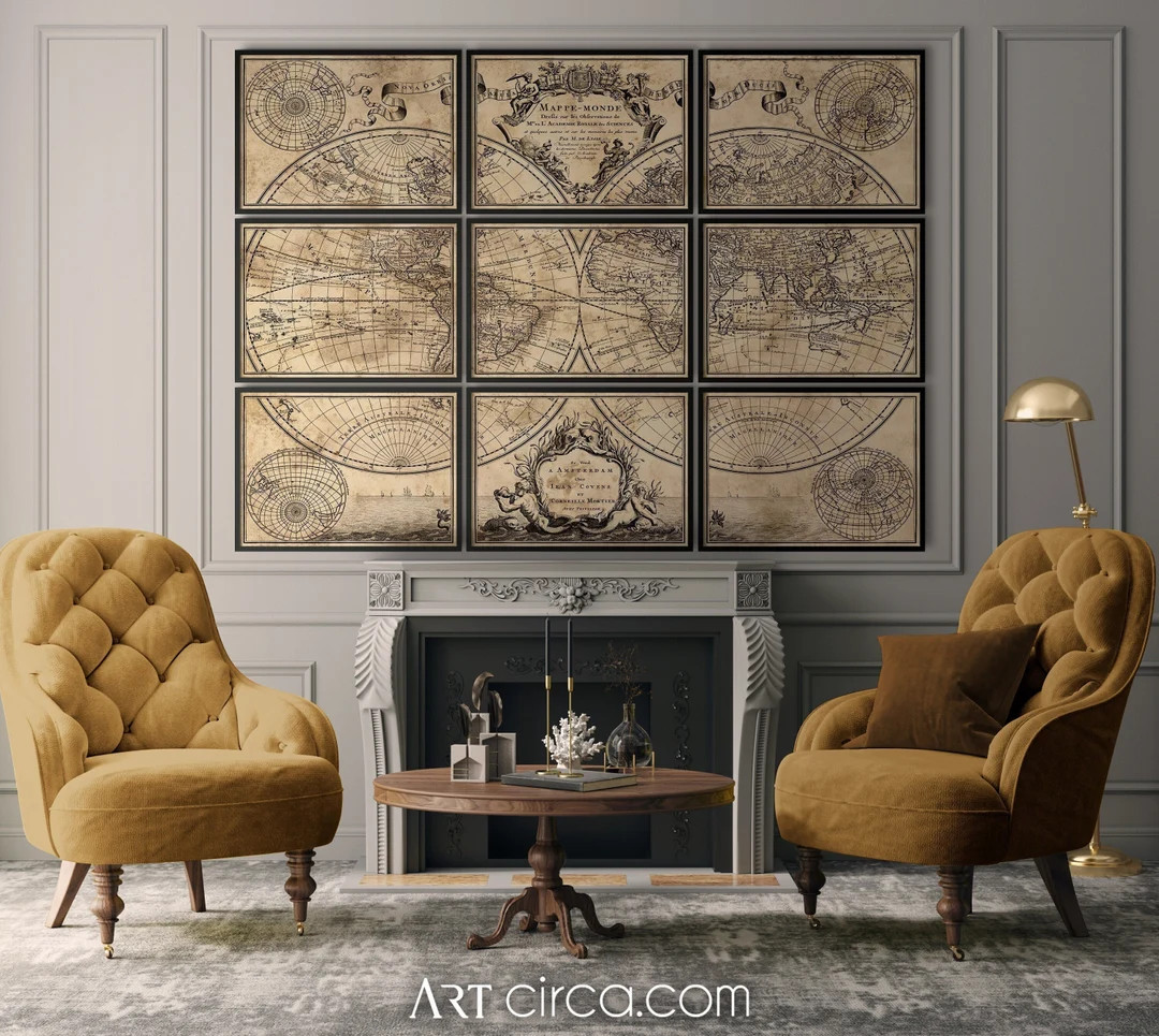 World Map Print : L'Isle's 1720  Guillaume de L'Isle ' mappe monde ' 9 panel world map - Vintage ... | Etsy (US)