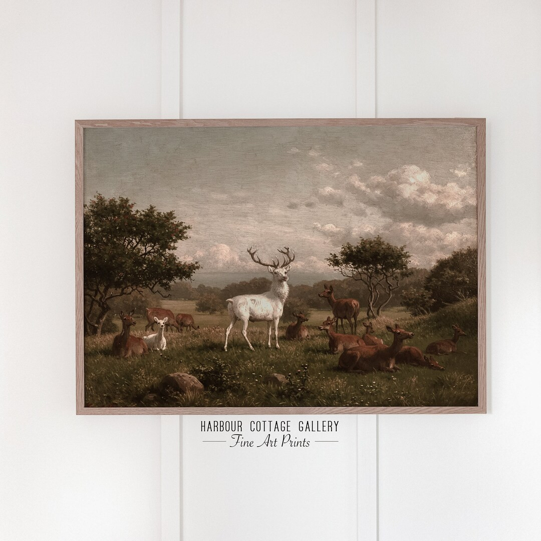 Stag Painting Victorian Landscape Oil Painting Print Dark - Etsy UK | Etsy (UK)