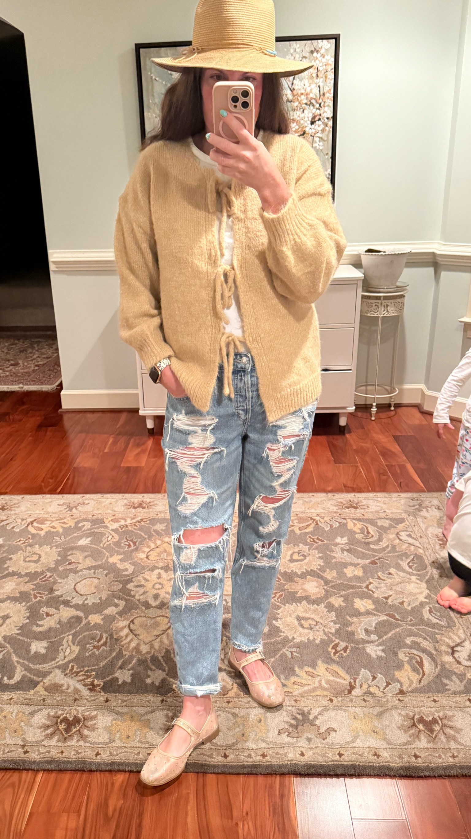 Travel outfit comfy jeans cozy cardigan ballet flats cool to warm weather vacation airplane look head to Disney with me 

#LTKActive #LTKOver40 #LTKTravel