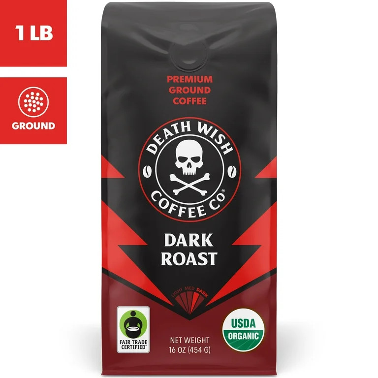 Death Wish Coffee, Organic and Fair Trade, Dark Roast, Ground Coffee, 16oz | Walmart (US)