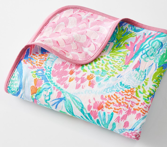 Lilly Pulitzer Mermaid Cove Oversized Organic Muslin Baby Blanket | Pottery Barn Kids