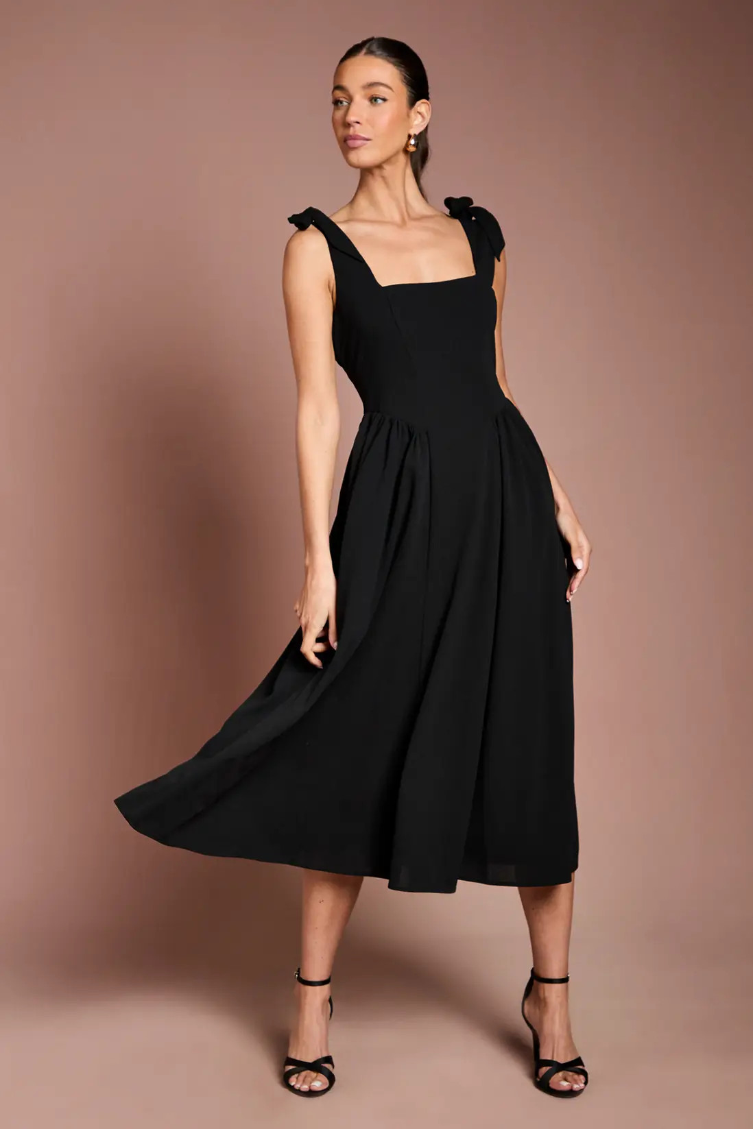 Black Coast Sleeveless Crepe Midi Dress With Bow Detail Straps | Debenhams | Debenhams UK